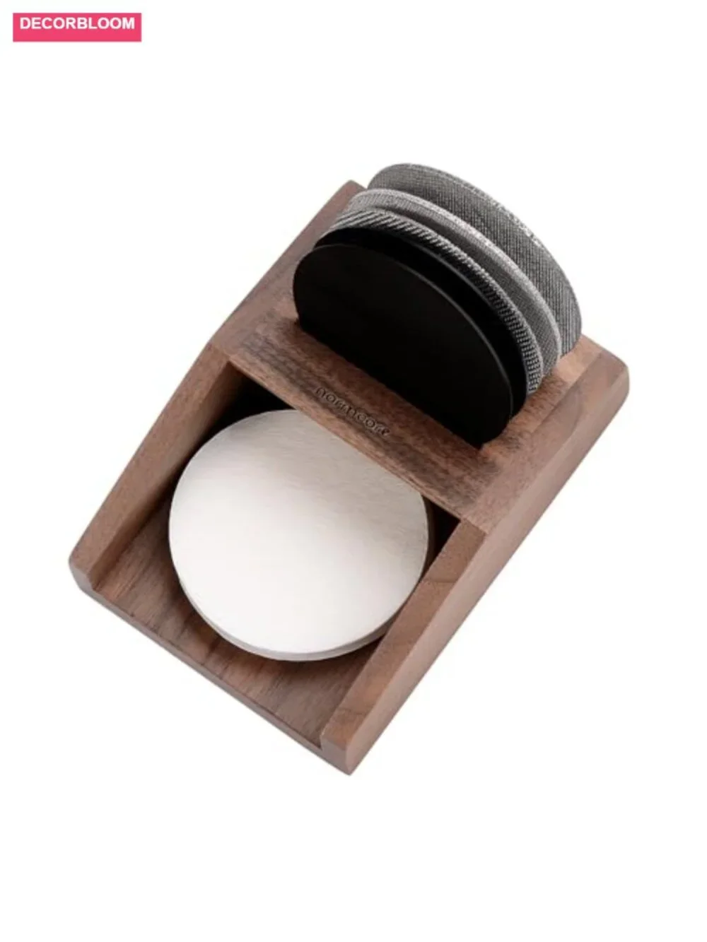 Walnut Espresso Filter Holder Organizer Holds 5 Puck Screens